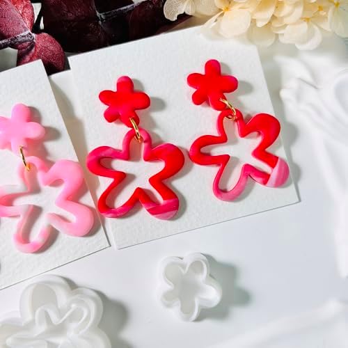Xaekicr 2PCS Flower Polymer Clay Cutters – Floral Clay Earring Cutters for Spring Jewelry, Cute Clay Tools for Polymer Clay Crafts and DIY Gift Making
