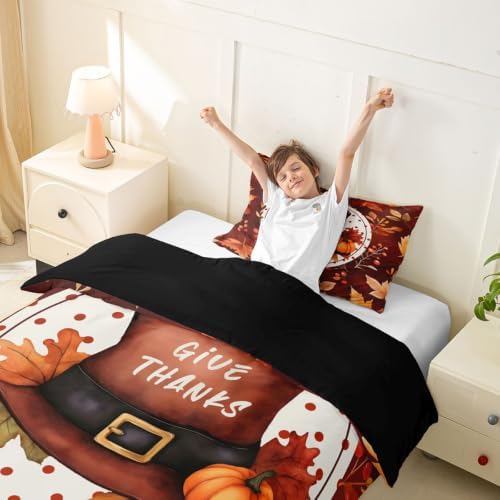Erosebridal Thanksgiving Hat Duvet Cover Toddler Size Watercolor Fall Maple Bedding Set for Kids Boys Girls Autumn Pumpkin Comforter Cover Rustic Harvest Bedclothes Room Decor