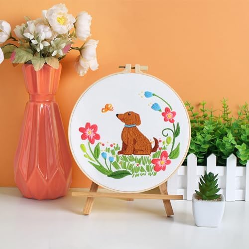 Louise Maelys Floral Dog Embroidery Kit for Beginners Handmade Gift
