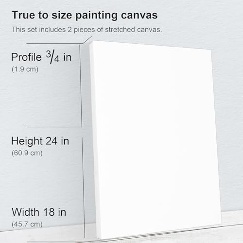 PHOENIX 18x24 Inch 2 Pack Artist Canvas - Large Stretched Canvases for Painting - 3/4 Inch Profile, 100% Cotton 11 Oz. Gesso Primed White Blank Professional Canvas Oil & Acrylic Paints