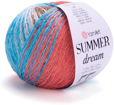 YarnArt Summer Dream Yarn 383 yd Fine Cotton Viscose, 70% Cotton 30% Viscose, Lightweight Knitting Yarn, Crochet Yarn for Summer Tops, Shawls, Cardigans, Baby Clothes & Accessories (4311, Pack of 1)