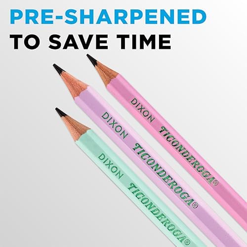 Ticonderoga Wood-Cased Pencils, Pre-Sharpened, #2 HB Soft, Pastel Colors