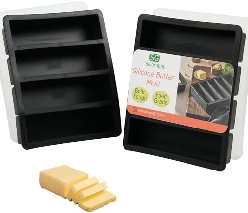 2PCS Silicone Butter Mold Tray with Lid, Non-Stick Butter Maker, Fits Standard Butter Size, Ideal for Butter, Soap Bars, Energy Bars, and Cakes (Black)