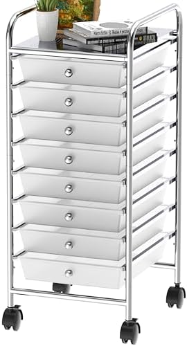 Simple Houseware 8 Drawers Rolling Utility Cart Art Craft Storage, Chrome