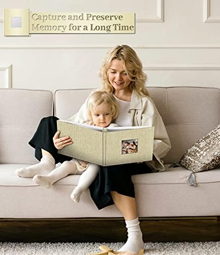 Artfeel Photo Album Self Adhesive Scrapbook Album for 3x5 4x6 5x7 8x10 Pictures,60 Pages Linen Cover with Display Window DIY Photo Book,Ideal Gifts for Family Travel Wedding Baby