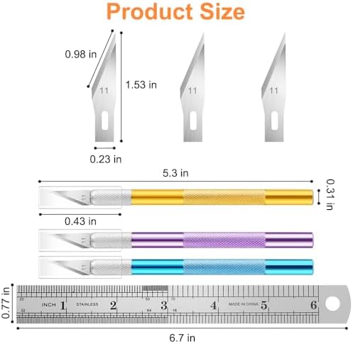 3PCS Craft Knife Hobby Knife Includes 30PCS Spare Exacto Knife Blades #11 and A Ruler, HEADLEY TOOLS Precision Exacto Knife Set Ideal for Crafting, Scrapbooking, Arts, DIY, Stencil, Carving