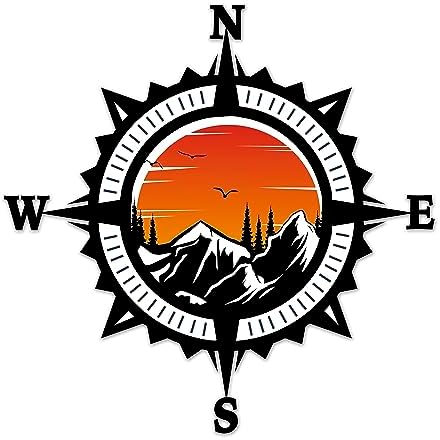 Compass Trees Mountain Sunset Sticker for Car Vinyl Decal Truck Window Bumper Motorcycle Stickers (18" x 18")