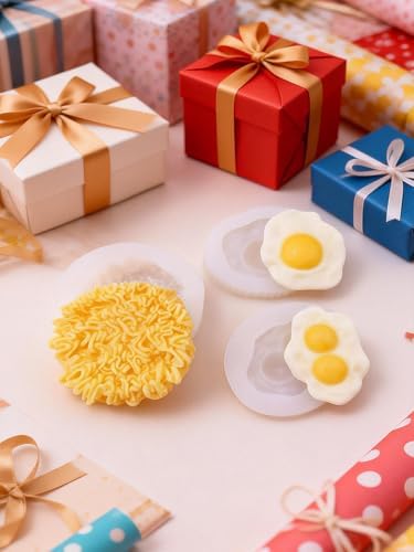 3D Instant Noodle Silicone Mold & Fried Egg Mold, Non-Stick Food Shape Candle Moulds for Chocolate, Resin, Soap | Cute Fondant Molds for Baby Shower Party DIY Crafts‌ (Instant Noodles)