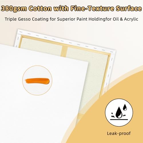 2-Pack 28x40 Large Stretched Canvas 380gsm Cotton for Oil & Acrylic | 70x100cm, Gallery Wrapped , 380gsm heavy-duty 100% cotton, triple acid-free gesso, warp resistant & no bleed