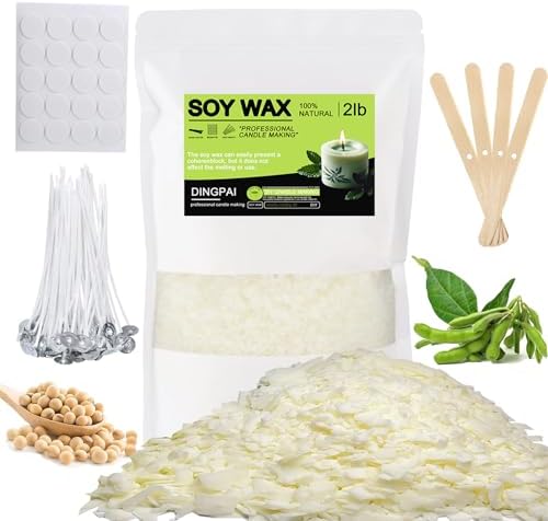 DINGPAI Natural Soy Wax for Candle Making, 2lb Organic Soy Wax Flakes