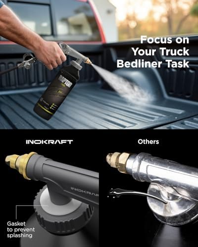 InoKraft Rust Proofing Spray Gun, Bedliner Gun with Adjustable Nozzle and Pressure Regulator, for Truck Bed Liner Coating, Rubberized Undercoat, Suitable for Raptor Tintable Urethane Spray-On