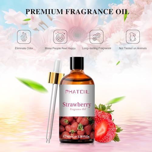 PHATOIL Strawberry Fragrance Oil for Diffuser Aromatherapy 3.38FL.OZ | Long Lasting Scented Oils For Humidifier, Air Freshener, DIY Soap Candle, Scent Project Making, Aroma Oil for Home Freshening