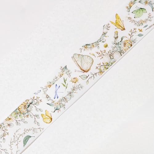 WT Pre-Cut Zephyr Bloom Wide Washi Tape, Single Roll, Original Designs, Wildflower & Butterfly Motifs, Decorative Japanese Paper Tape for Journaling, Planner & DIY Crafts, 60mm x 5m