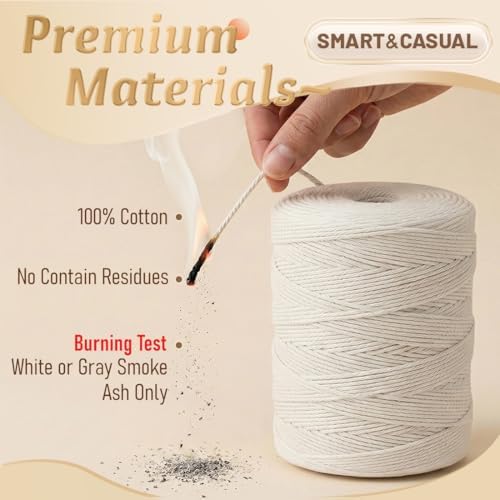 SMART&CASUAL 1500 Feet 100% Cotton Butcher Twine String 2mm Food-Grade Cooking Twine for Kitchen Roasting Turkey Sausage Meat Prep Baking Crafts Crocheting Gift Wrapping Gardening