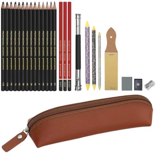 Heshengping, Sketching and Drawing Pencils Set-26pcs,Art Supplies Drawing Kit,Graphite Charcoal Professional Pencils Set, Adults Beginners Artist