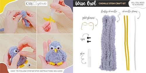 WeVeel Cozy Craftworks Chenille Stem Animal Craft Kit for Adults – Create 4 Adorable Animals (Kitty, Puppy, Bird & Owl) – Relaxing DIY Arts & Crafts Kit with All Supplies