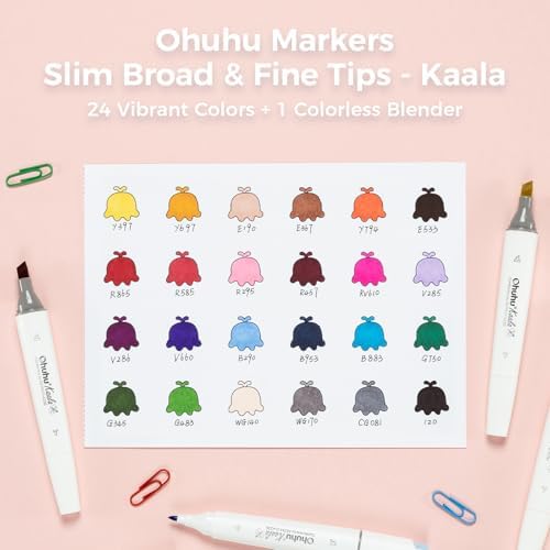 Ohuhu Alcohol Markers Fine& Slim Broad 24 Colors for Adult Beginners Artist