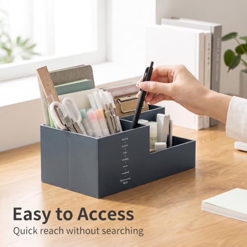 Jekelife Desk Organizer,3 Compartment Multi Grid Desk Container, Open Wide Opening Hard Thickened Pen Holder for Office Stationery, Home Small Item, School Supplies Organization Grey
