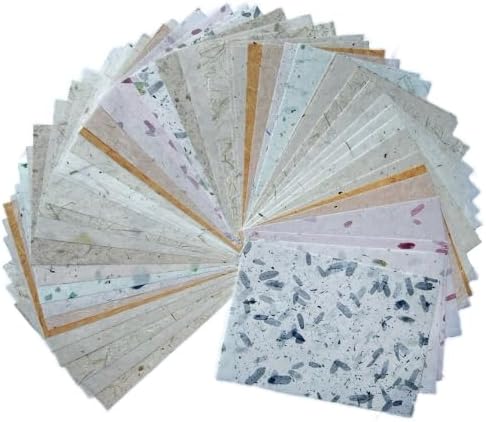 A5 50 Sheets Natural Banana bark,leavse etc., Mulberry Paper Sheets Art Tissue Washi Paper Design Craft Art Origami Suppliers Card Making 8.3" x 5.8". (Mixed Leaves,Banana Bark, etc, A5)