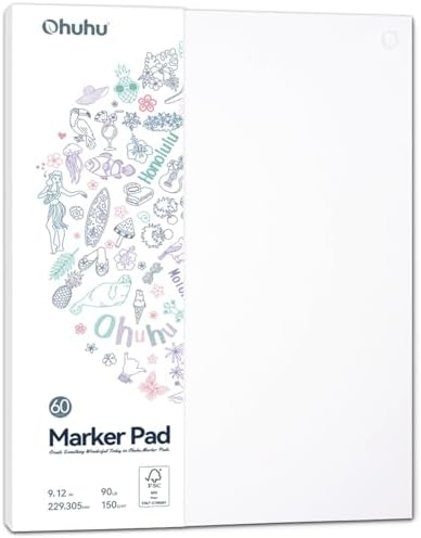 Ohuhu 9"x12" Double-Sided Bleedproof Marker Pad Art Sketchbook 60 Sheets