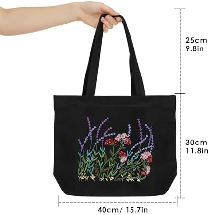 ERKOON Canvas Tote Bag Embroidery Kit for Beginners, Floral Arts Crafts Cross Stitch Kits for Adults Including Stamped Embroidery Bag with Hoops, Needle, Instruction and Color Threads (Lavender)