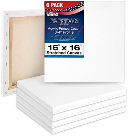 U.S. Art Supply 16"x16" Stretched Canvas for Painting, 3/4" Profile, 6-Pack