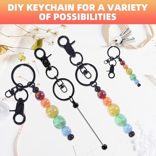 24 Pcs Beadable Keychains Bars bulk - 12 Black DIY Metal Beaded Keychain Making Kit + 12 Bags Included, Bead Keychain Supplies,Blank Key Chain, Perfect for Women, Men, Mother's Day, Birthday Gift