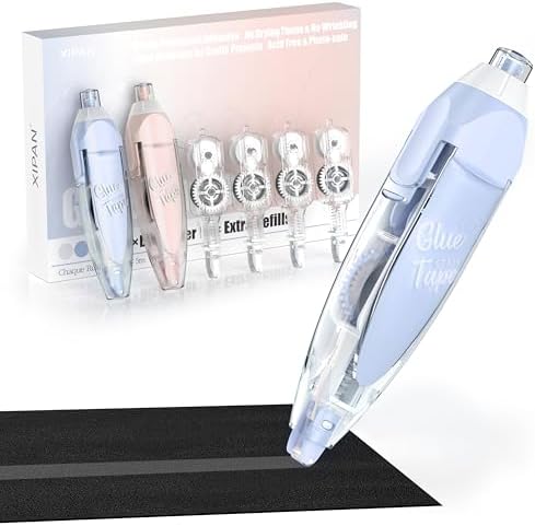 2026 Retractable Double Sided Tape Roller for Crafts, 2 Pcs Glue Tape for Scrapbooking with 4 Extra Refills, Pink & Blue