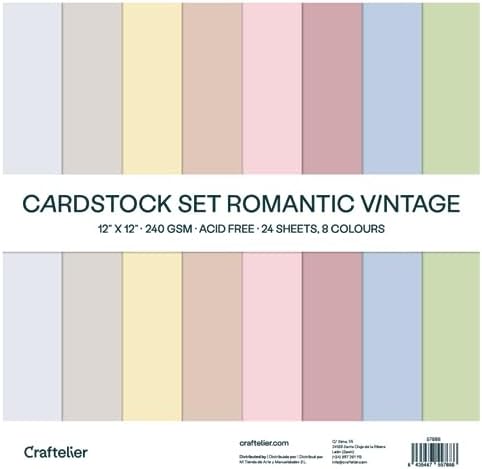 Craftelier - Cardstock Set Romantic Vintage | Pack of 24 Double Sided Cardstock for Card Making, Scrapbooking and Craft Projects | Weight 240 grams | Size 30,48 cm x 30,48 cm (12" x 12")