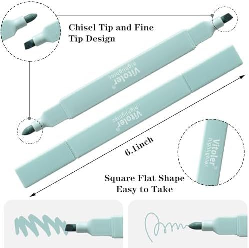 Vitoler Highlighters, 8pcs Chisel & Fine Tips Aesthetic Highlighters