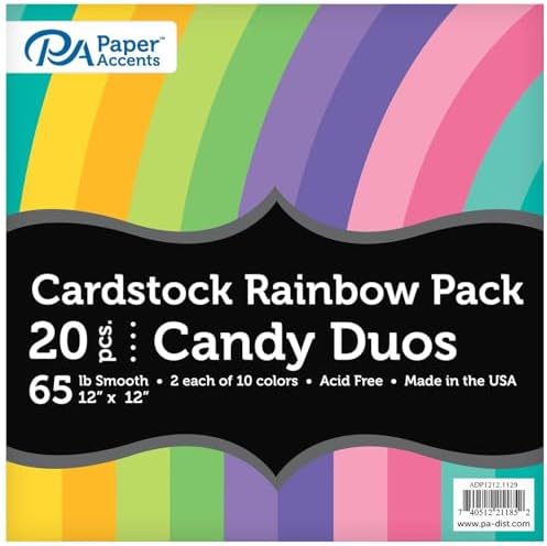 Accent Design Paper Accents Variety Pack, Rainbow Cardstock, Candy Duo, 12x12 Inch, 20 Pack, 65lb Coordinated Color Cardstock, Scrapbooking, Card Making, and Crafts