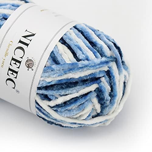 NICEEC 2 Skeins Soft Chenille Yarn 2x255m(2x279yds,3x150g)_Black Bule Series