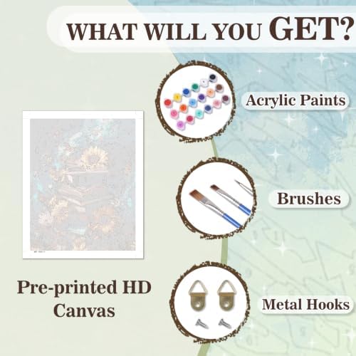 Amaieuin Books Paint by Numbers Kit for Adults,Paint by Number Adult,Book Sunflowers Canvas Paint by Numbers for Adults,Gifts and Home Wall 20x16in