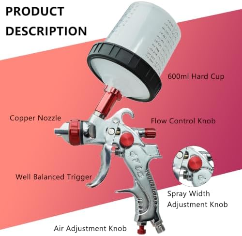 HVLP Spray Gun with 3 Nozzles & 10pcs 20oz Disposable Paint Cups for Auto