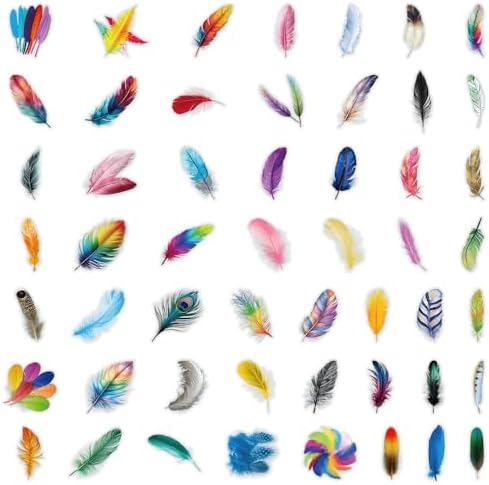 50 Pcs Feather Stickers Waterproof Graffiti for Scrapbooking