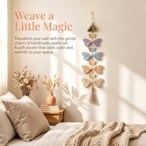 CHIANART Butterfly Garden Cascade DIY Crochet Kit, Step-by-Step Tutorials with Soft Yarn & Hook, Butterfly Garden Cascade Hanging Ornament for Windows or Bedrooms.，A