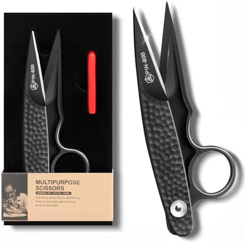 Premium Sewing Scissors, Sharp Precision Thread Snips with Stainless Steel Blades, Upgrade Small Craft Scissors with Black Hammered Handle for Embroidery, Quilting, Fabric, Leather & DIY Projects