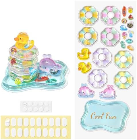 Fun Summer Beach 3D Stickers, Dual-Use Decorative Stickers & Mini Desktop Ornament Kit with Duck Whale Swim Ring, Laptops, Scrapbooking, DIY Craft Set for Summer Party Gifts