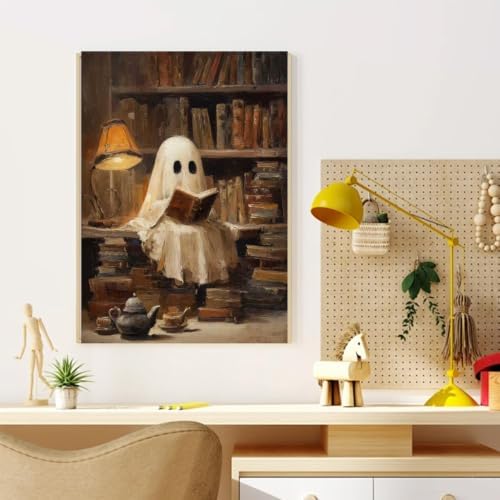 Halloween Paint by Numbers Kit for Adults, Ghost Reading Book, 16x20 inch