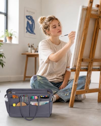 Marscamd Craft Organizer Tote Bag, Art Supply Caddy, Gray