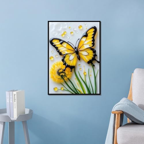 MVVMTOP Diamond Painting Kit for Adults 5D DIY Butterfly and Dandelions Full Drill Round Diamond Art Kits for Beginners Crystal Rhinestone Embroidery Painting Home Wall Decor Gift