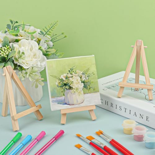 Yiksonyo 96 Pack 4.5 Inch Wooden Easel, Tabletop Wood Easels, Small Wooden Easel for Painting, Art, and Crafts