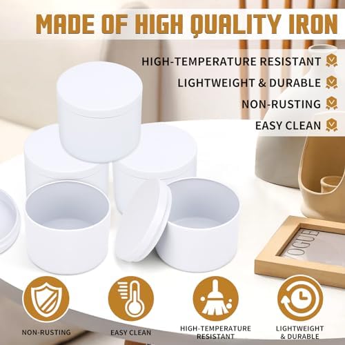 24-Pack 4oz Candle Tins with Lids, Metal Candle Jars for Candle Making, Empty Containers Vessels Bulk for Small Business & Beginners DIY Storage -White