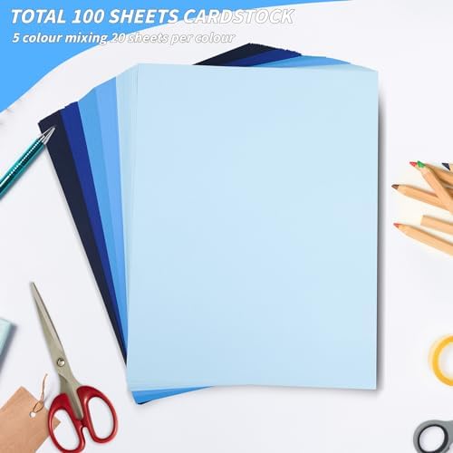 100 Sheets 8.5" x 11" Navy Blue Colored Cardstock, 5 Colors