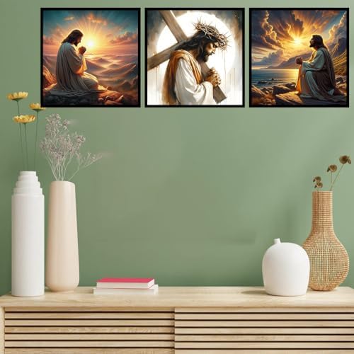 Benjenes 3PCS Jesus Diamond Art Kits for Adults Christ Diamond Painting