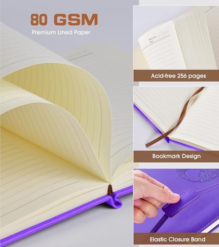Biuwory Leather Journal Notebook, 256 Thick Lined Pages, Hardcover 8.6"×11" | A4 Large Vintage Journal for Women Men,Work,School,Business,Travel Diary,Note taking,College Ruled Writing,Daily Journaling