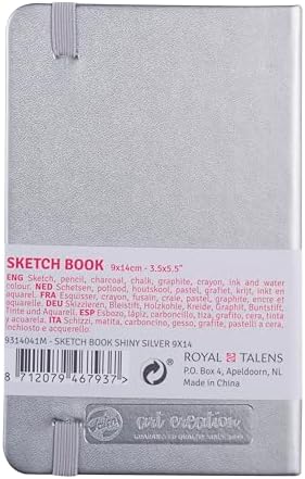 Talens Art Creation T9314-041M 403638 Talens Art Creation Sketchbook, Drawing Notebook, 3.5 x 5.5 inches (9 x 14 cm), Shiny Silver, 4.9 oz/yd² Thick, Fine Acid-Free Paper, 80 Sheet Bound