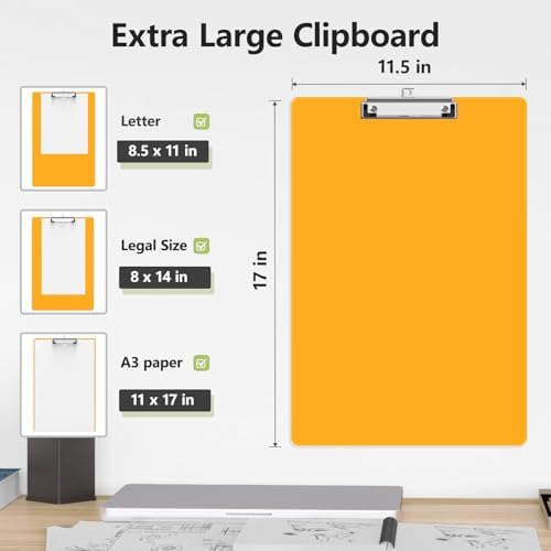 Extra Large Clipboard, 11 x 17 Orange Plastic Drawing Board