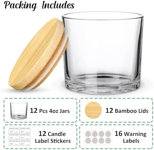 SUPMIND 4oz Clear Glass Candle Jars with Lids, 12pcs Bulk for Candle Making