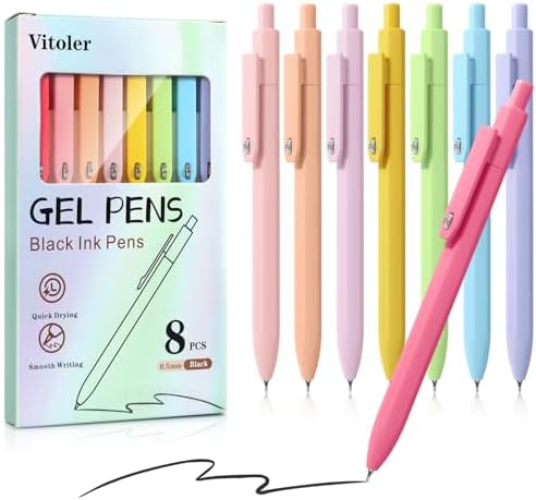 Vitoler Pens, Black Ink, 8pcs 0.5mm Smooth Writing Gel Pens with Fidget